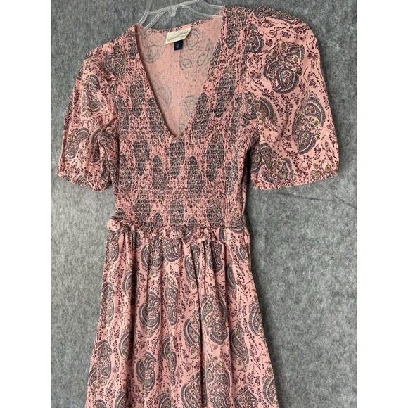 Universal Thread XS Floral Puff Short Sleeve V-Neck MIDI Dress Pink Boho - Picture 2 of 8